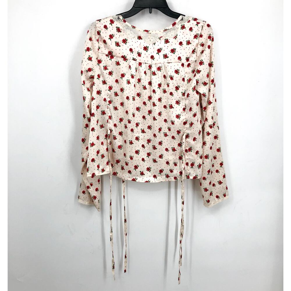 FREE PEOPLE Women's Field of Roses Top Medium Cream Red Long Sleeve NWOT - Picture 8 of 13